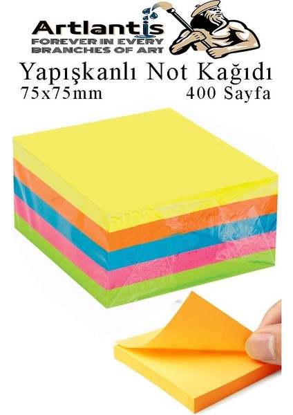 Yapışkanlı Not Kağıdı 5 Renk 400 Sayfa 1 Paket Küp Blok Yapışkanlı Postit 75X75 mm Fosforlu Renkli