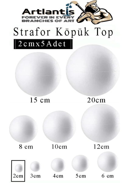 Strafor Köpük Top 2 cm 5 Adet Köpük Top Küre Toplar Yuvarlak Strafor Köpük Top Okul Deney Hobi Sanat