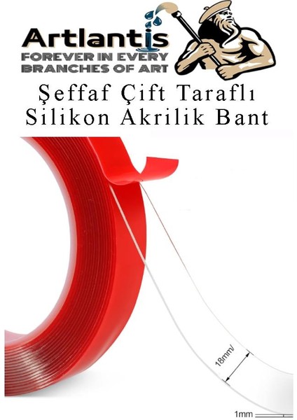 Çift Taraflı Bant Silikonlu Süper Güçlü Çivisiz Montaj Bandı 3 Adet 18MM x 2 Metre Extra Yüksek Mukavemetli
