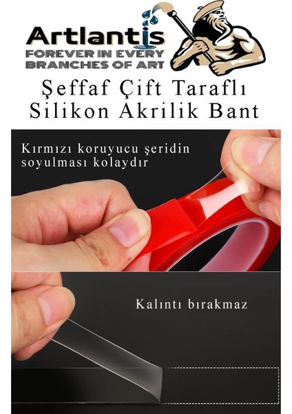 Çift Taraflı Bant Silikonlu Süper Güçlü Çivisiz Montaj Bandı 1 Adet 18MM x 2 Metre Extra Yüksek Mukavemetli