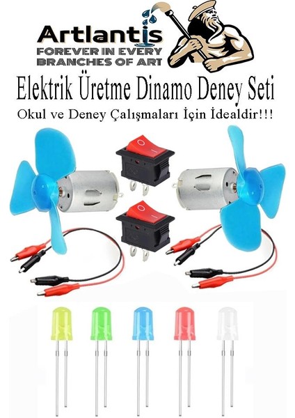 Dinamo Deney Seti 1 Paket Rüzgar Enerjisinden Elektrik Üretme Deney Seti Dinamo Krokodil Kablo Açma Kapama Anahtarı Mantar LED Ampul