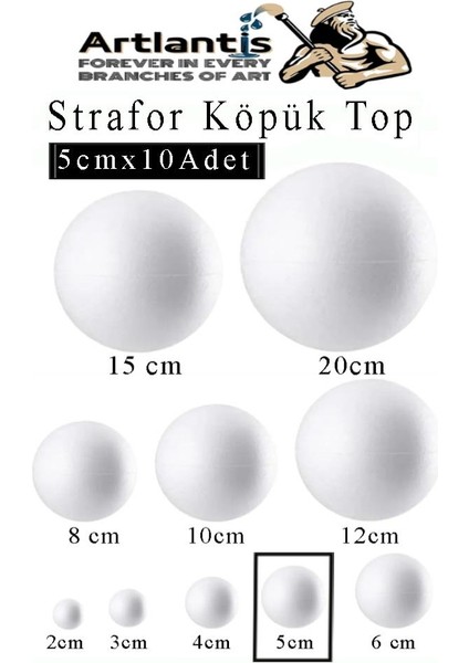 Strafor Köpük Top 5 cm 10 Adet Köpük Top Küre Toplar Yuvarlak Strafor Köpük Top Okul Deney Hobi Sanat