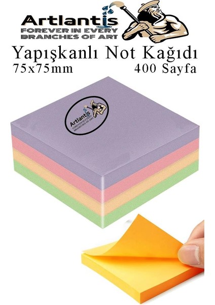 Yapışkanlı Not Kağıdı 4 Renk 400 Sayfa 1 Paket Harmoni Küp Blok Yapışkanlı Postit 75X75 mm Renkli