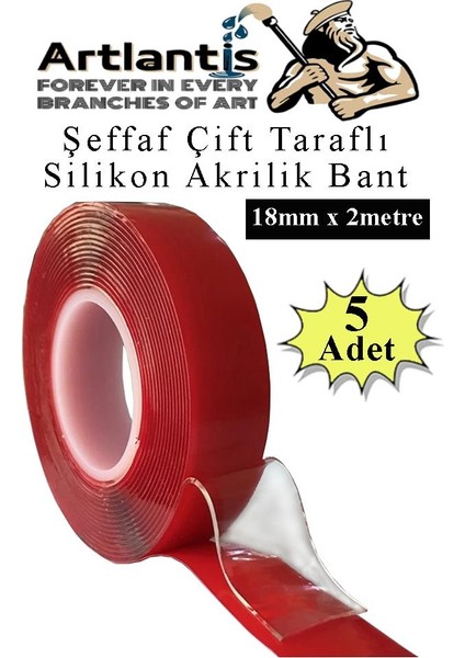 Çift Taraflı Bant Silikonlu Süper Güçlü Çivisiz Montaj Bandı 5 Adet 18MM x 2 Metre Extra Yüksek Mukavemetli