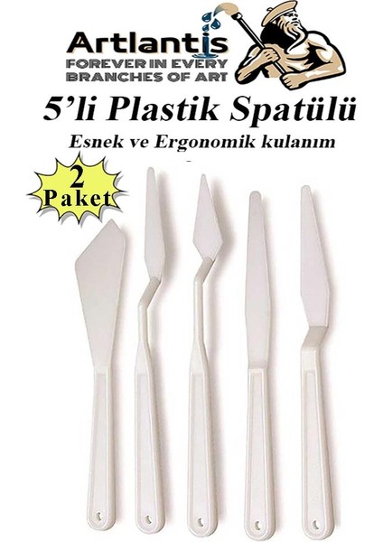 Plastik Spatül 5 Li Set Resim ve Heykel Plastik Spatula Esnek Plastik Palet Bıçağı 2 Paket