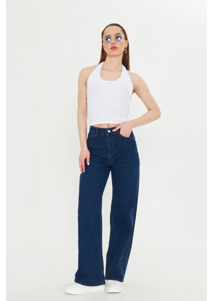 Koyu Lacivert Yüksek Bel Geniş Paça Bol,salaş Palazzo Jeans