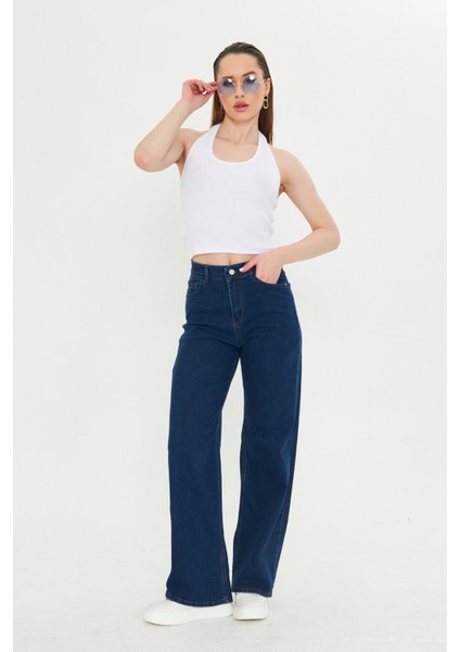 Koyu Lacivert Yüksek Bel Geniş Paça Bol,salaş Palazzo Jeans fiyatları