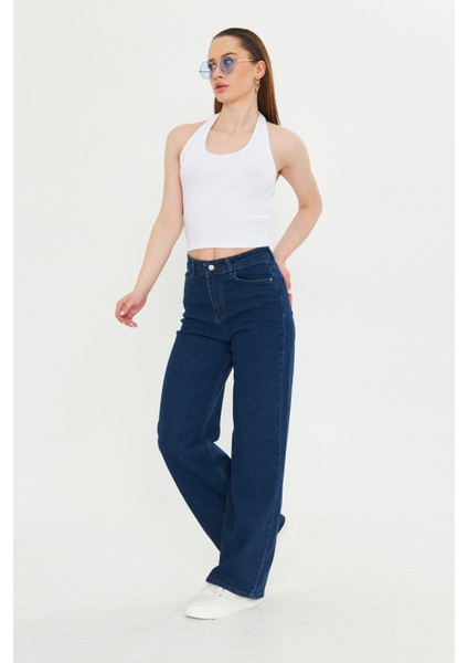 Koyu Lacivert Yüksek Bel Geniş Paça Bol,salaş Palazzo Jeans modelleri