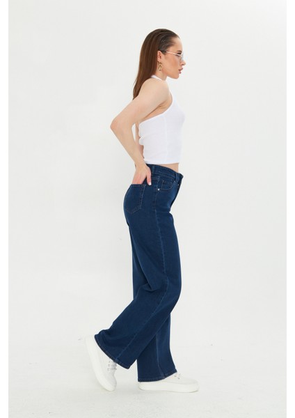 Koyu Lacivert Yüksek Bel Geniş Paça Bol,salaş Palazzo Jeans indirimleri