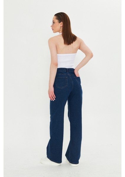 Koyu Lacivert Yüksek Bel Geniş Paça Bol,salaş Palazzo Jeans