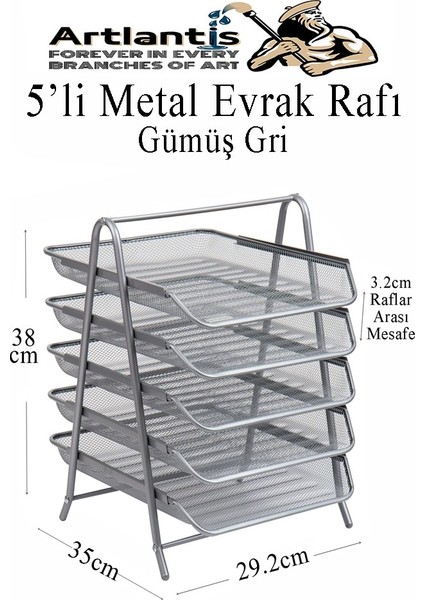 Evrak Rafı Metal 5 Li 1 Paket Masa Üstü A4 Dosya Düzenleyici Kağıt Tepsisi Metal Fileli Beş Katlı Hareketli Perfore
