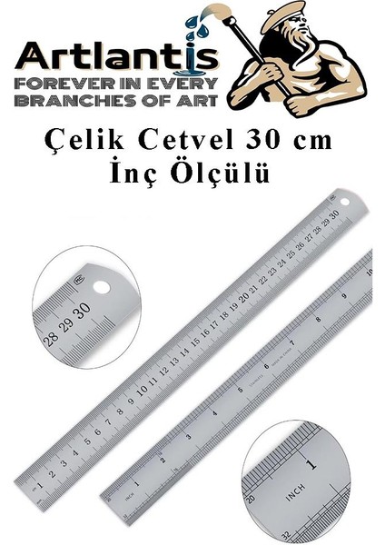 Çelik Cetvel 30 cm ve Kretuar Bıçağı 5 Yedek Bıcaklı 1 Adet Paslanmaz Çelik Metal Çetvel 30 Santimetre