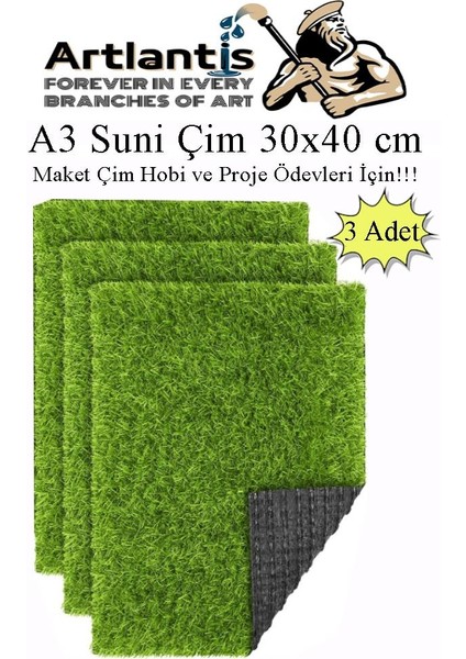 Yapay Çim A3 30X40 cm 3 Adet A3 Boyutunda Maket Çim Dekorati Yapay Çim Halı Teraryum Suni Çim