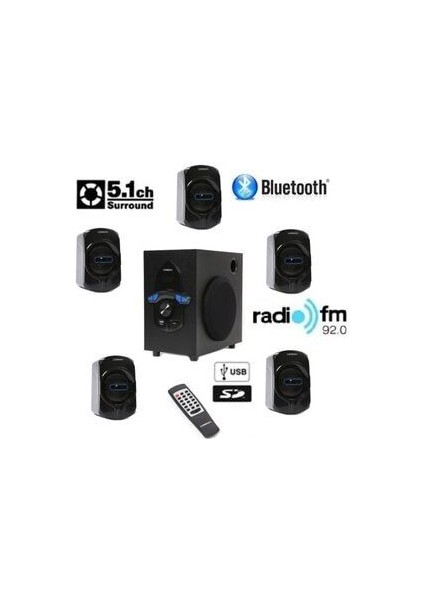 Bluetooth Lu 5+1 Ses Sistemi Uzaktan Kumanda Fm Radyo Sd Kart USB Girişli Bluetooth Hoparlör
