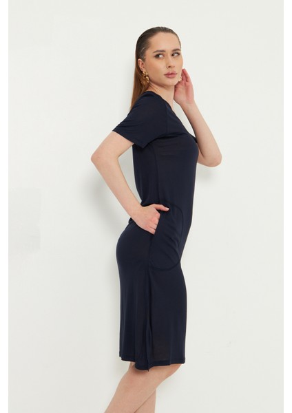Siyah Penye Kumas Beli Bagcikli Cepli Midi Boy Spor Elbise