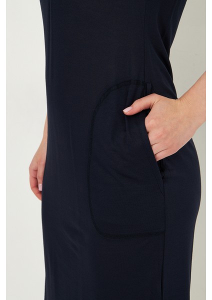 Siyah Penye Kumas Beli Bagcikli Cepli Midi Boy Spor Elbise