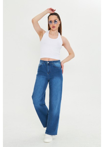 Koyu Mavi Yıkamalı Yüksek Bel Straight Fit Jean Mavi fiyatları