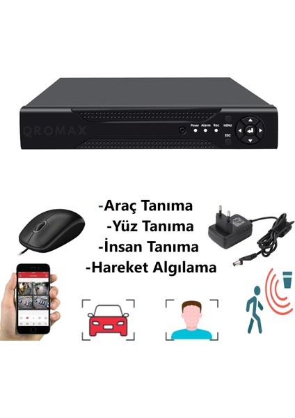 6 Kameralı Set - Yapay Zeka Özellikli Gece Renkli Gösteren 5MP SONY Lensli 4 Ultra Warm Ledli FULLHD Güvenlik Kamerası Seti 2304W-108