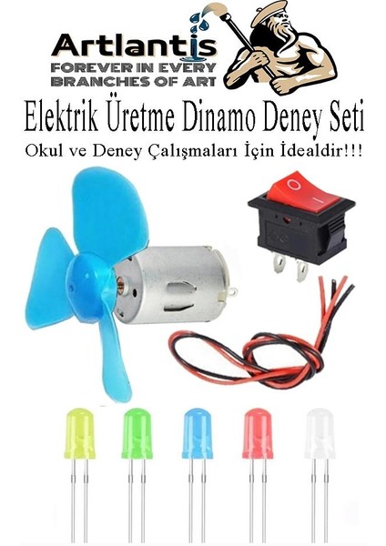 Dinamo Deney Seti 1 Paket Rüzgar Enerjisinden Elektrik Üretme Deney Seti Dinamo Açma Kapama Anahtarı Mantar LED Ampul