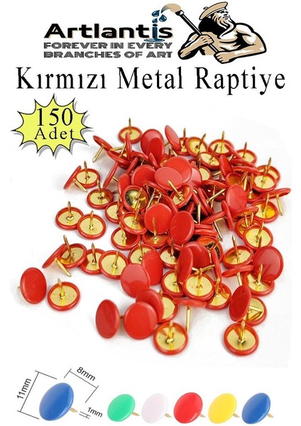 Kırmızı Raptiye 150 Adet 1 Paket Renkli Pvc Kaplı Başlıklı Raptiye Plastik Yuvarlak Düğmeli Raptiye Pano Okul Ofis Büro
