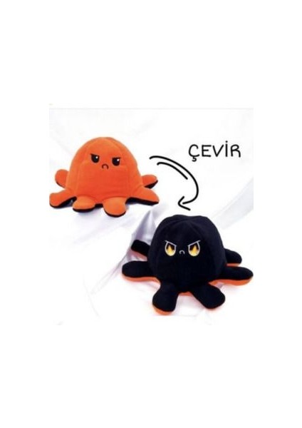 Mod Değiştiren Çift Yüzlü Sevimli Siyah Turuncu Peluş Ahtapot Yastık & Uyku Arkadaşı & Oyuncak 25CM