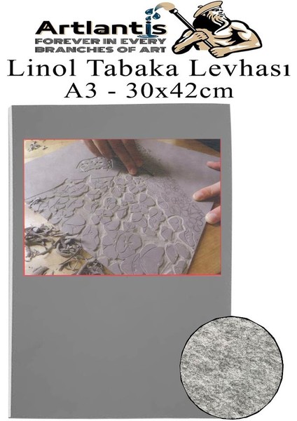 Linol Tabaka Levhası A3 30X42 cm 2mm Gri 1 Adet Linolyum Tabaka Gri Linol Muşamba Baslı Levha