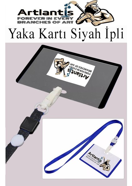 Siyah Ipli Yaka Kartı 1 Adet Ayarlanabilir Boyuna Asma Kimlik Koruyuculu Pvc Siyah Yaka Kartlığı Seyehat Ofis Okul Büro