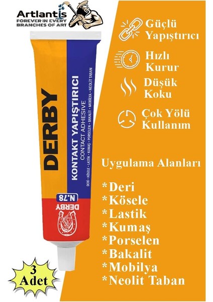 Derby Yapıştırıcı 40 gr Tüp 3 Adet Kontakt Sıvı Yapıştırıcı Deri Kösele Lastik Kumaş Porselen Mobilya Yapıştırıcı