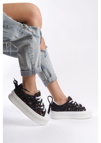 Siyah Cilt Bağcıklı Yüksek Taban Günlük Kadın Sneaker Spor Ayakkabı fırsatları