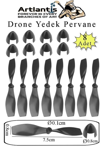 Drone Pervanesi 75 mm 8 Adet Yedek Dron Pervane Kanatı Deney Okul Hobi Siyah Plastik Pervane Uçak Helikopter Oyuncak modelleri