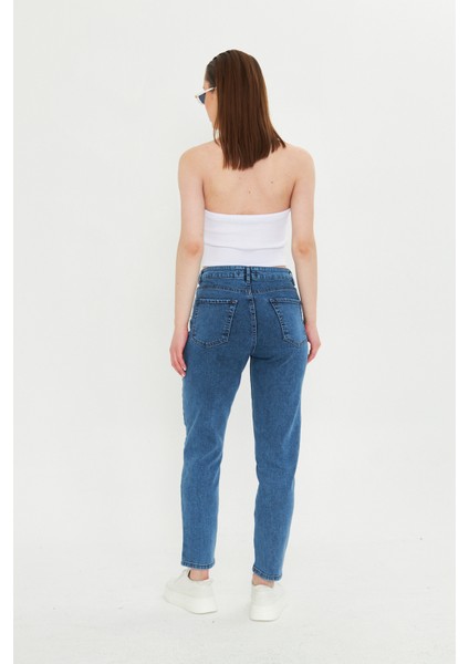 Koyu Mavi Slım Fit Mom Jean fırsatları