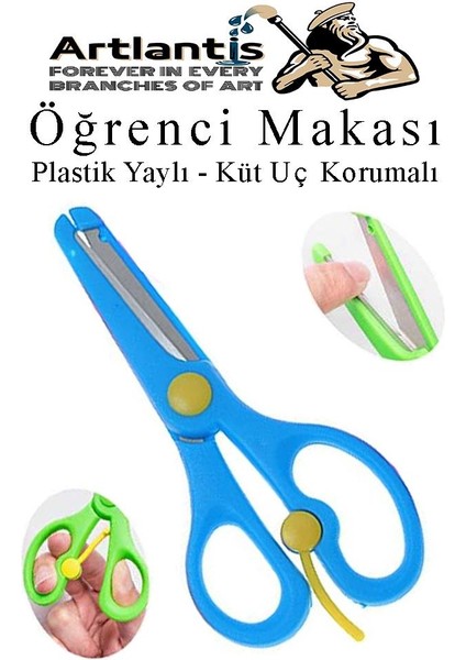 Mavi Öğrenci Makası 1 Adet Plastik Yaylı Küt Uç Korumalı Okul Makası Çocuk Makası Okul Öncesi Kreş Ana Sınıfı