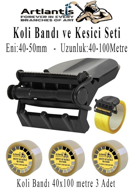Koli Bant Kesicisi ve Koli Bandı 100 Metre 3 Adet Kesme Aparatı Plastik Gövdeli Metal Kesme Uçlu Bant Kesme