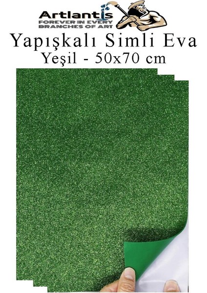 Yeşil Yapışkanlı Simli Eva 50X70 cm 3 Adet Simli Yapışkanlı Eva Süngeri Okul Kreş Anasınıfı Elişi Etkinlikleri Hobi