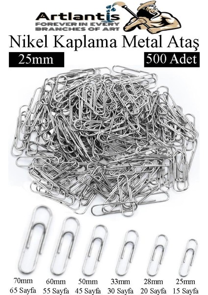 Metal Ataş No 2 25MM 500 Lü 1 Paket Nikel Kaplama Metal Ataç Dayanıklı Paslanmaz 15 Sayfa Kapasiteli Ofis Okul Büro
