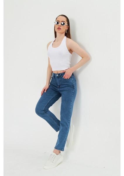 Koyu Mavi Slım Fit Mom Jean indirimleri