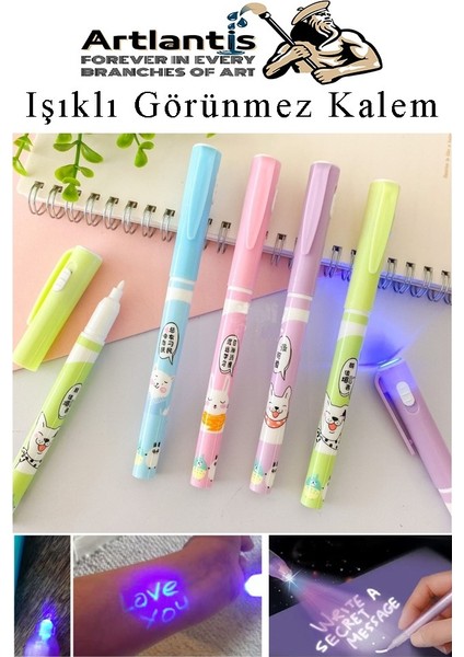 Işıklı Görünmez Kalem 4 Adet Sihirli Kalem Işıklı Uv Mavi Işıklı Kalem LZ-2160
