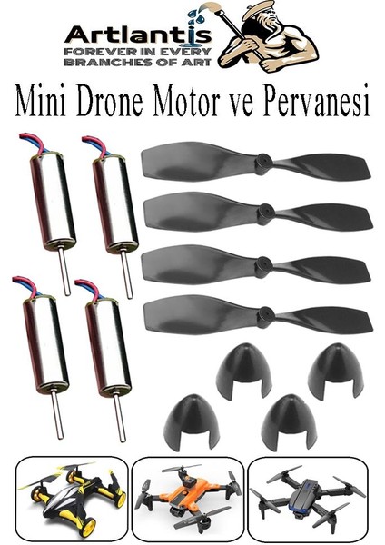Drone Motoru ve Pervanesi 4 Adet Dc Mini Dron Motor Yüksek Hızlı Çekirdeksiz Pervane Kanatı Deney Okul Helikopter Uçak