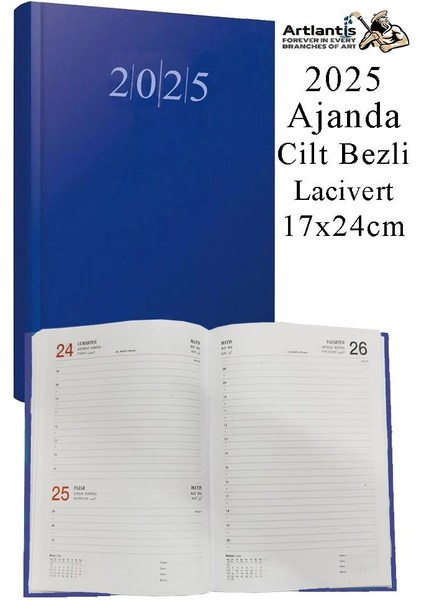 2025 Ajanda 17X24 cm Çizgili Cilt Bezli Dikişli 1 Adet Günlük Planlayıcı Cilt Bezi Ciltli Ajanda 2025 Ofis Okul Büro