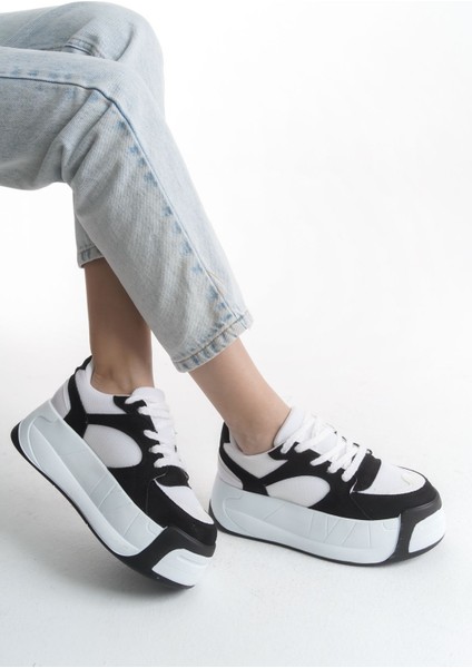 Gümüş Detaylı Siyah Yüksek Tabanlı Rahat Bağcıklı Günlük Kadın Sneaker Spor Ayakkabı fiyatları