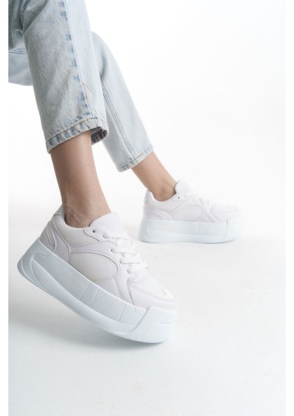 Siyah Parlak Taş Şeritli Yumuşak Rahat Yüksek Tabanlı Sneaker Kadın Spor Ayakkabı