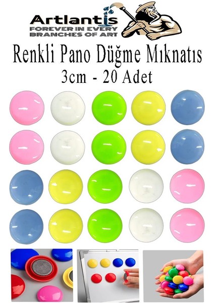 Renkli Pano Düğme Mıknatısı 20 Li 1 Paket Manyetik Yuvarlak Mıknatıs Buzdolabı Renkli Plastik Kaplı Dekarasyon Hobi Etkinlik