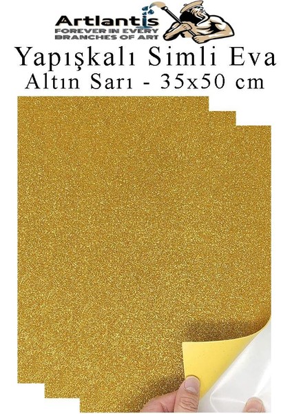 Altın Sarı Yapışkanlı Simli Eva 35X50 cm 3 Adet Simli Yapışkanlı Eva Süngeri Okul Kreş Anasınıfı Elişi Etkinlikleri Hobi