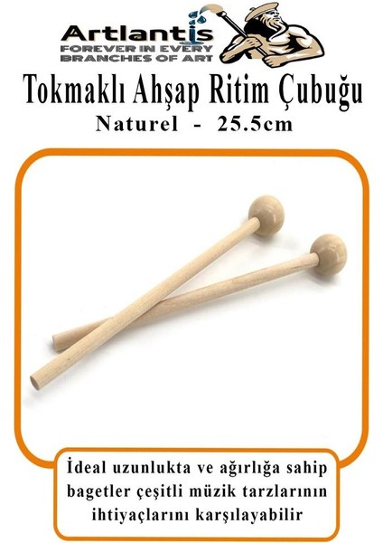 Tokmaklı Ahşap Ritim Çubuğu 2 Adet 1 Çift Okul Öncesi Eğitici Anaokulu Ritim Tokmağı Çubukları Çocuk Etkinlik Perkusyon Müzik Aleti