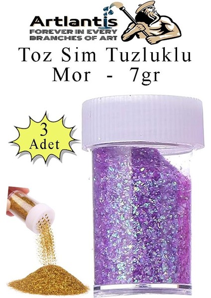 Mor Toz Sim Tuzluklu 7 gr 3 Adet Renkli Toz Sim Epoksi Reçine Okul Etkinlik Dekarasyon Slime