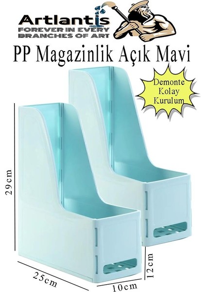 Açık Mavi Magazinlik Demonte Plastik 2 Adet Plastik Kutu Klasörü Magazinlik A4 Dosya ve Masa Düzenleyici Sınıf Ev Ofis