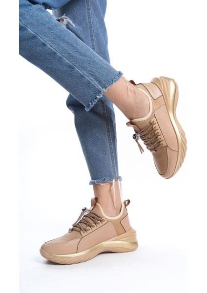Düz Nude Çıt Çıt Detaylı Bağcıklı Günlük Kadın Sneaker Spor Ayakkabı fırsatları
