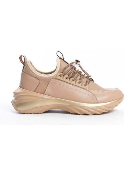 Düz Nude Çıt Çıt Detaylı Bağcıklı Günlük Kadın Sneaker Spor Ayakkabı indirimleri