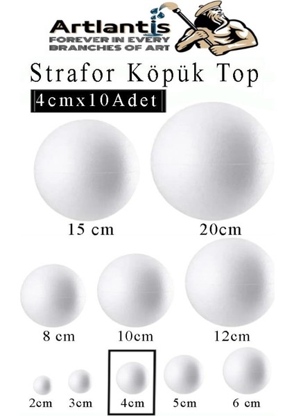 Strafor Köpük Top 4 cm 10 Adet Köpük Top Küre Toplar Yuvarlak Strafor Köpük Top Okul Deney Hobi Sanat