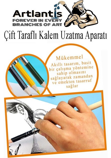 Kalem Uzatma Aparatı 1 Adet Çift Taraflı 13 cm Kalem Uzatma Aparatı Çift Uçlu Derceli Kalem Tasarım Hobi